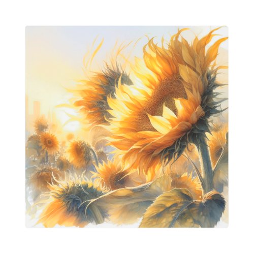 A Field of Sunflowers Swaying in the Breeze Metal Print