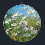 A Field of White Daisies Dart Board<br><div class="desc">© Danhui Nai / Wild Apple.  An image of a field of white daisies and tall grass. A clear blue sky can be viewed in the background.</div>