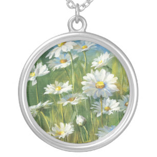 A Field of White Daisies Silver Plated Necklace