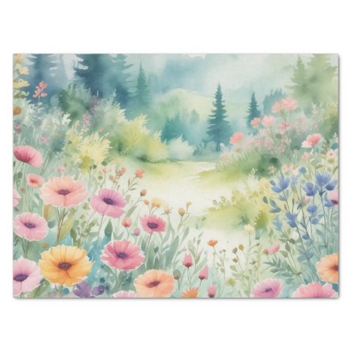  A Field of Wild Flowers in watercolor decoupage Tissue Paper