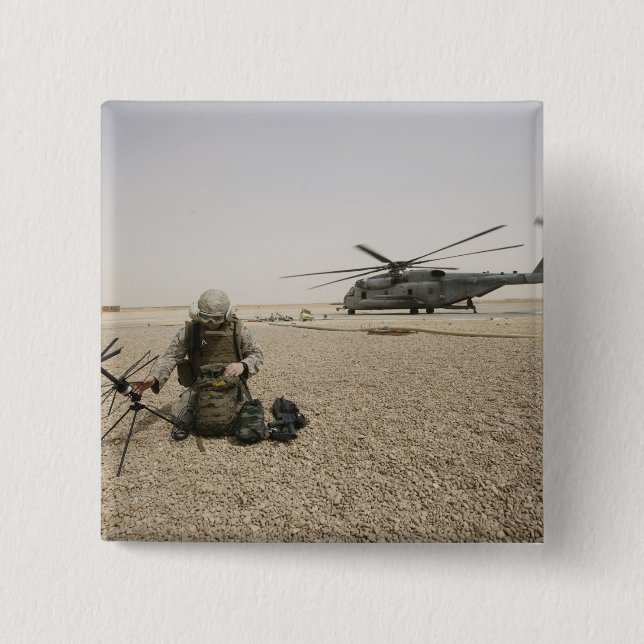 A field radio operator pinback button (Front)