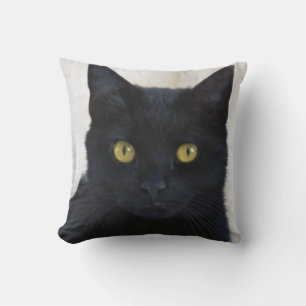 A fierce black cat face picture, cat lovers throw pillow