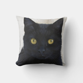 A fierce black cat face picture, cat lovers throw pillow