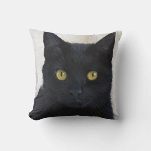 A fierce black cat face picture cat lovers throw pillow