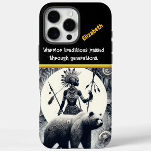 A fierce warrior poised alongside a majestic bear iPhone 16 pro max case