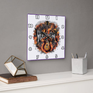 A fiery electric guitar ignites the rock spirit square wall clock
