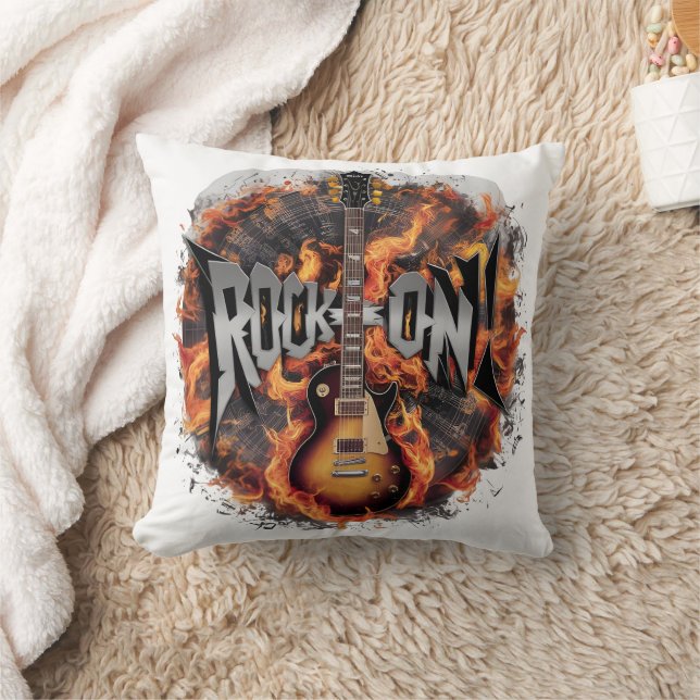 A fiery electric guitar ignites the rock spirit throw pillow (Blanket)