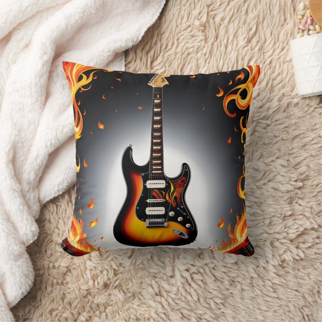 A fiery guitar shining in the spotlight throw pillow (Blanket)