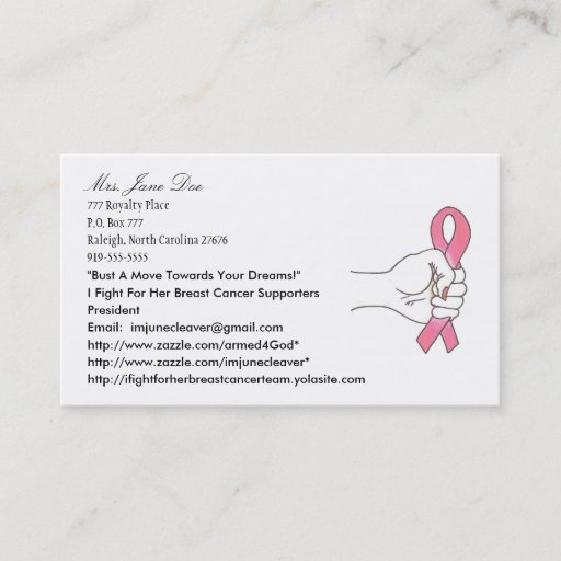 Customizable A Fight For Her Logo1, Mrs. Jane Doe, 777 Royal... Business Card Template