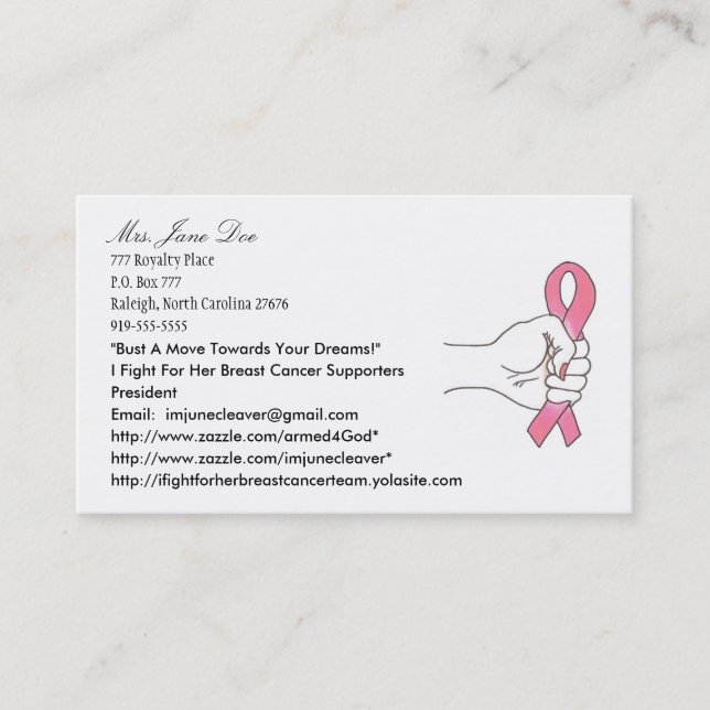 A Fight For Her Logo1, Mrs. Jane Doe, 777 Royal... Business Card (Front)
