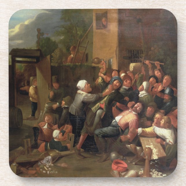 A Fight Outside a Tavern Beverage Coaster (Front)