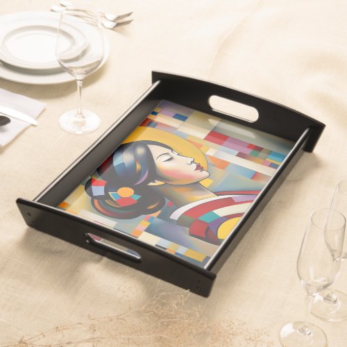 A figure of a Japanese Woman   Abstract Art Serving Tray