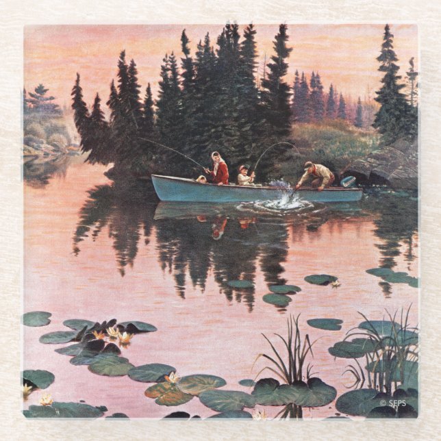 A Fine Catch by John Clymer Glass Coaster (Front)