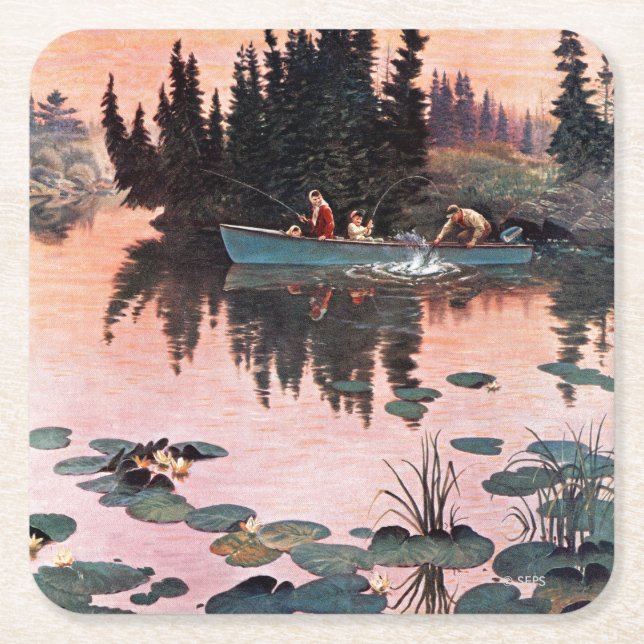 A Fine Catch by John Clymer Square Paper Coaster (Front)