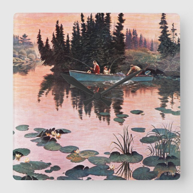 A Fine Catch by John Clymer Square Wall Clock (Front)