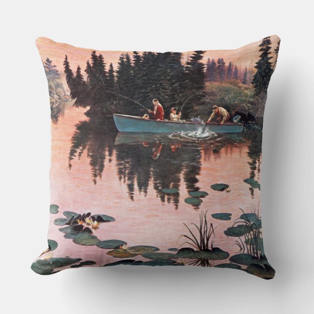 A Fine Catch by John Clymer Throw Pillow (Front)