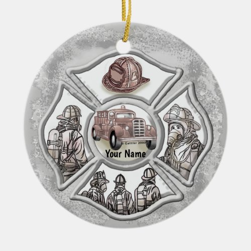 A Firefighter Maltese Cross custom name Ornament