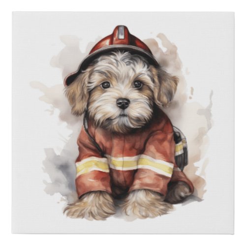A Firefighterâs Best Friend Dog Fireman Outfit Faux Canvas Print