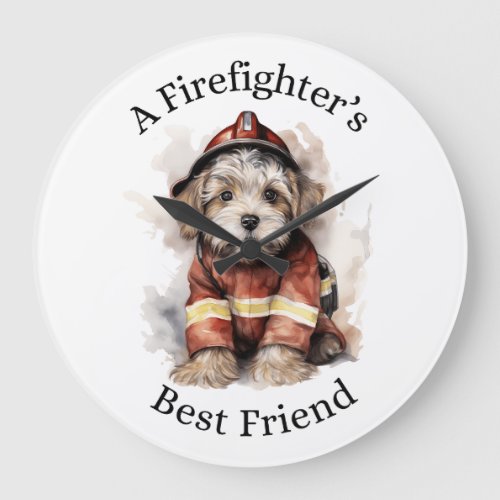 A Firefighters Best Friend Dog Fireman Outfit Large Clock