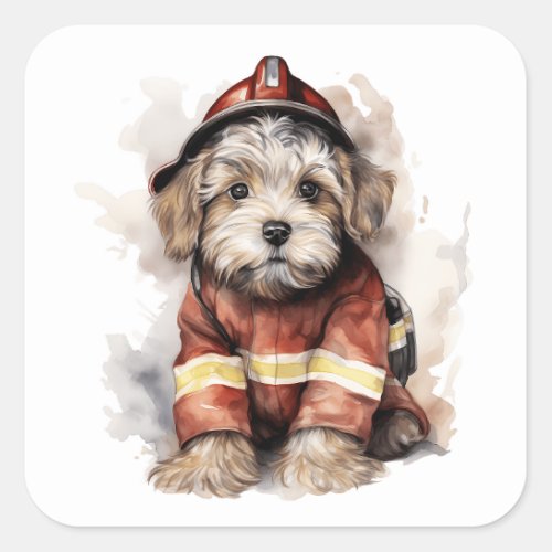 A Firefighterâs Best Friend Dog Fireman Outfit Square Sticker