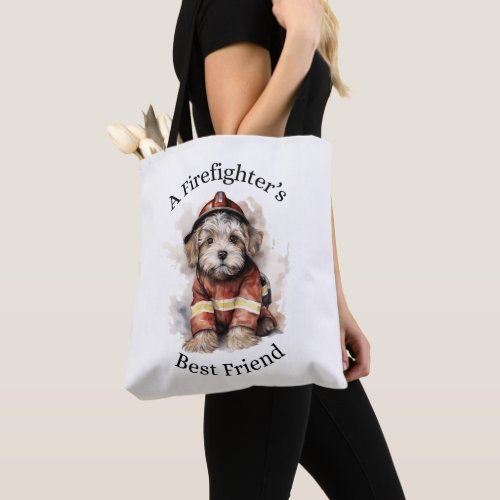 A Firefighterâs Best Friend Dog Fireman Outfit Tote Bag