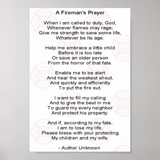A firemans prayer poster Zazzle