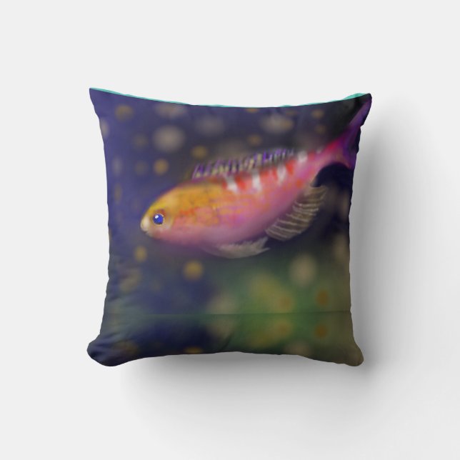 A fish in journey throw pillow (Front)
