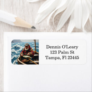 A Fisherman on a Boat in the Ocean Label