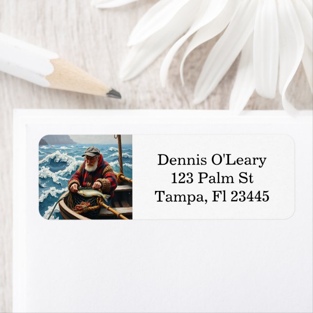 A Fisherman on a Boat in the Ocean Label (Insitu)