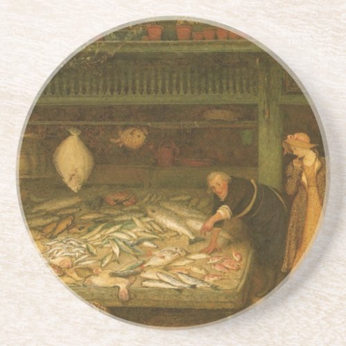 A Fishmongers Shop by Frederick Walker Sandstone Coaster