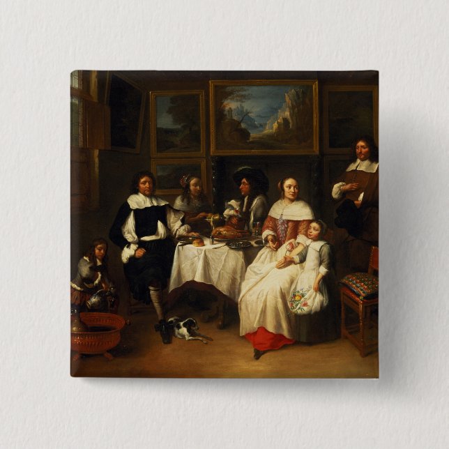 A Flemish Family at Dinner Pinback Button (Front)
