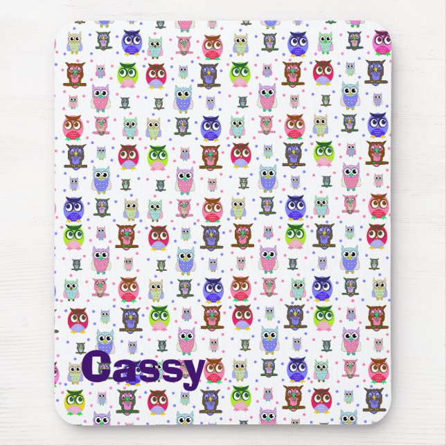 A Flock of Cartoon Owls Mouse Pad (Front)