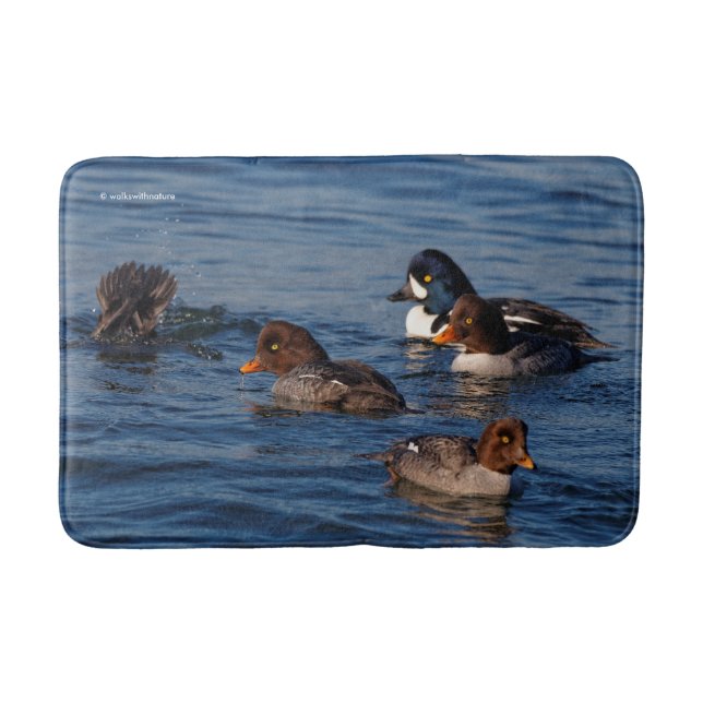 A Flock of Entertaining Barrow's Goldeneyes Bathroom Mat (Front)
