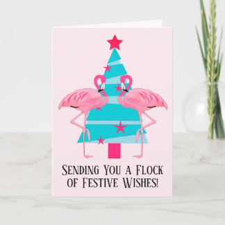A Flock of Festive Wishes Christmas Flamingos Holiday Card