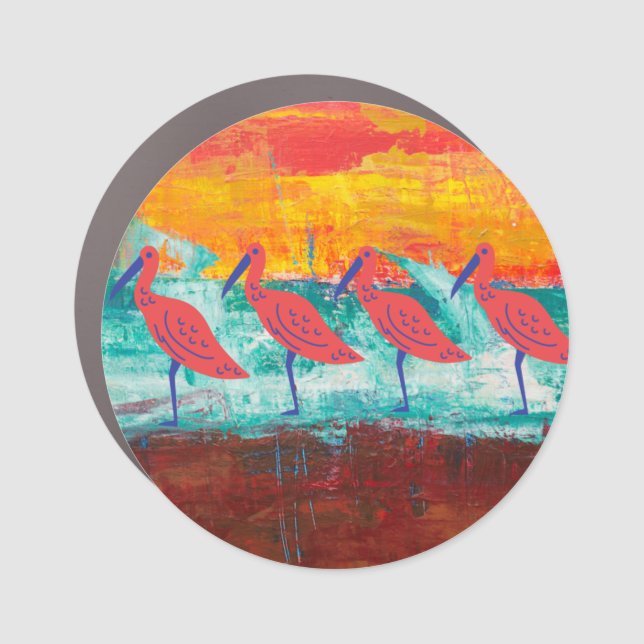 A flock of pink flamingos car magnet (Front)