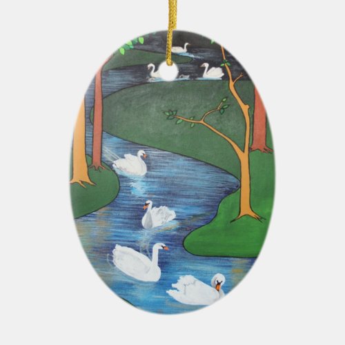 A Flock of Seven Swans_A_Swimming  Ceramic Ornament