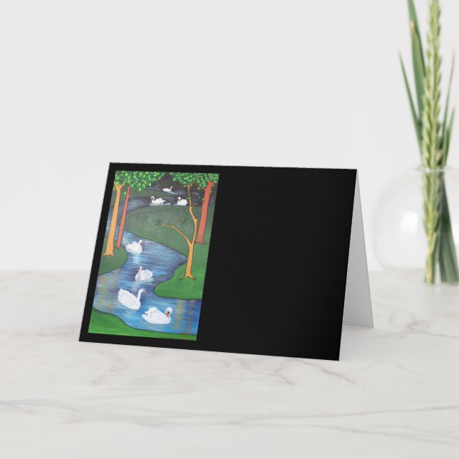 A Flock of Seven Swans-A-Swimming  Holiday Card (Front)