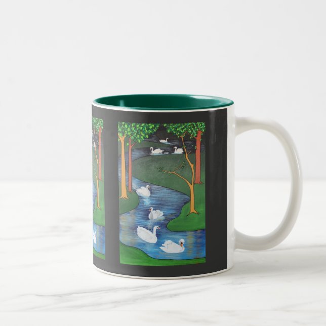 A Flock of Seven Swans-A-Swimming  Two-Tone Coffee Mug (Right)