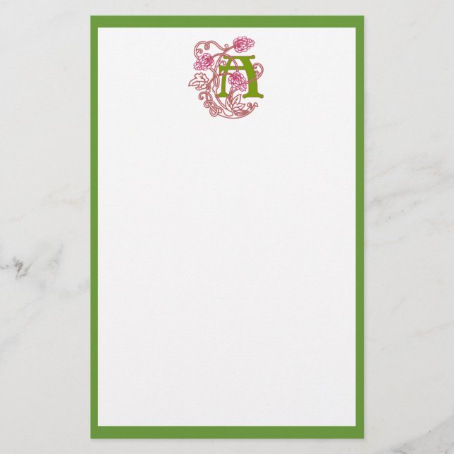 "A" Floral Art Nouveau Monogram Stationery (Front)