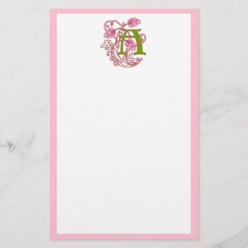 "a" Floral Art Nouveau Monogram Stationery by Cardgallery at Zazzle