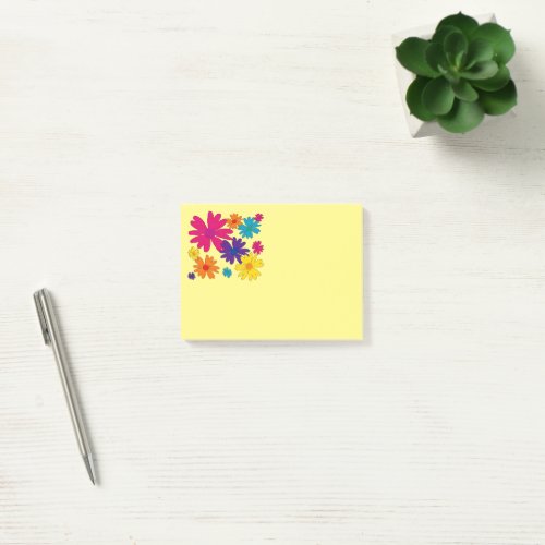 A floral bed of daisy flowers  post_it notes