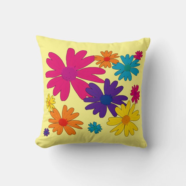 A floral bed of daisy flowers  throw pillow (Front)