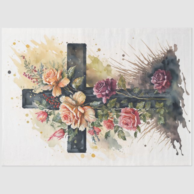 A Floral Cross Series Design 10 Tissue Paper (Front)