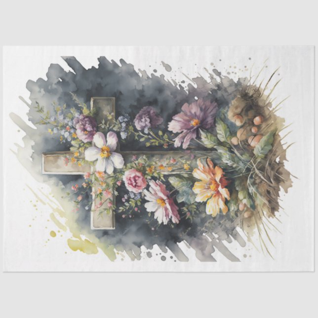 A Floral Cross Series Design 1 Tissue Paper (Front)