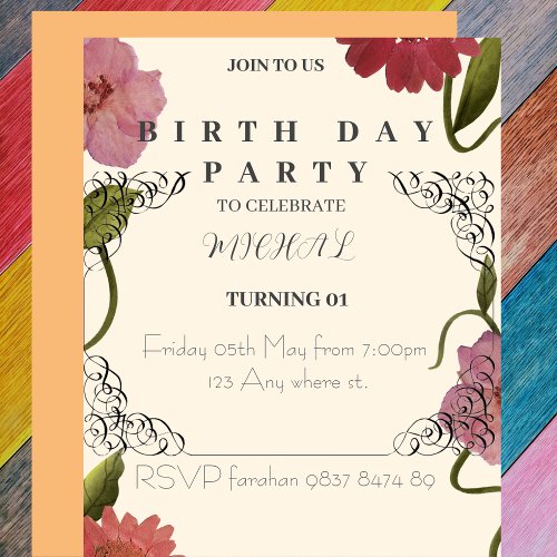 A floral customised age birth day invitation invitation