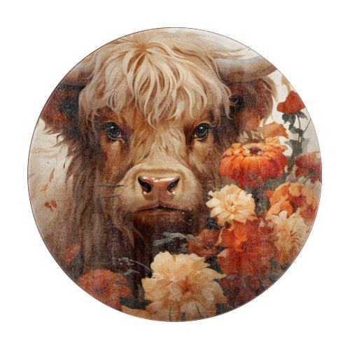 A Floral Highland Cow Series Design 1 Cutting Board