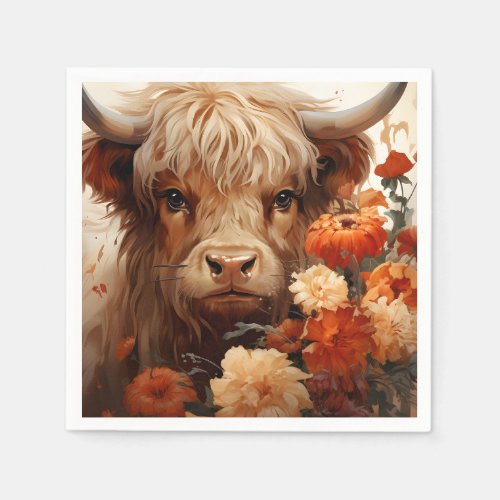 A Floral Highland Cow Series Design 1 Napkins