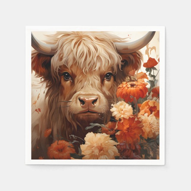 A Floral Highland Cow Series Design 1 Napkins (Front)