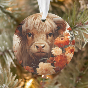 A Floral Highland Cow Series Design 1 Ornament