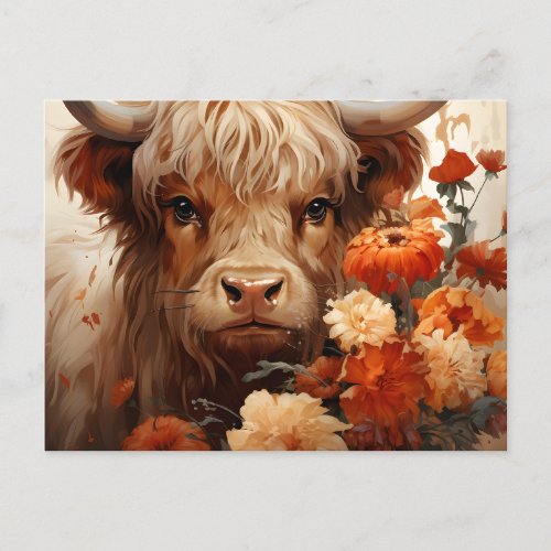 A Floral Highland Cow Series Design 1 Postcard